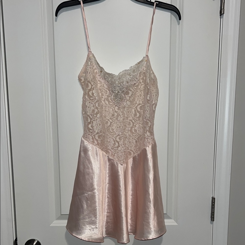 Romantic Pink Lace Satin Chemise
